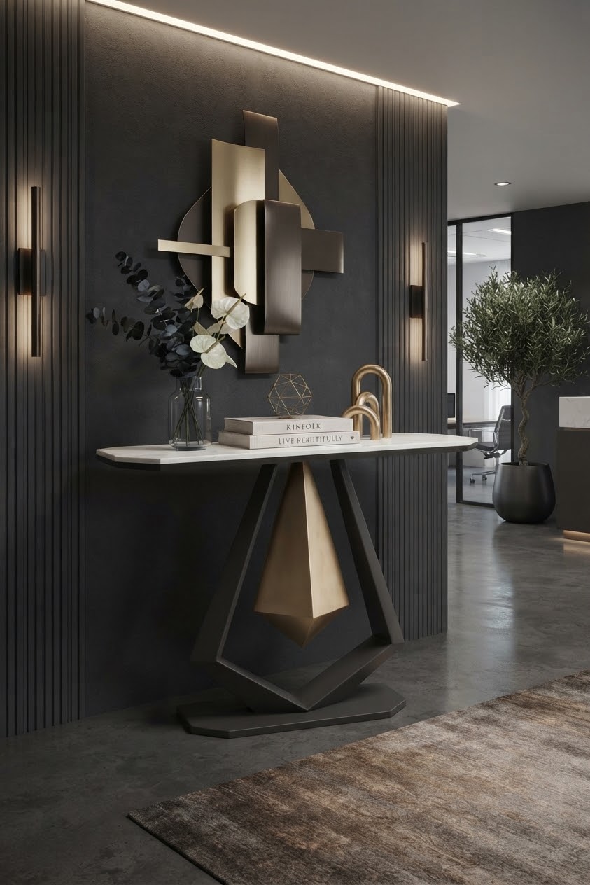 Prism Geometrik Detaylı Antrasit Mermer Dresuvar | Zeydada